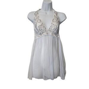 Victoria's Secret Lace Floral Babydoll Lingerie Cami Micro Dress Coquette Sheer